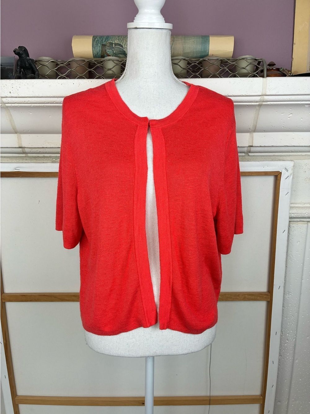 Banana Republic Short-Sleeve Open Cardigan Sweater - Bright Coral